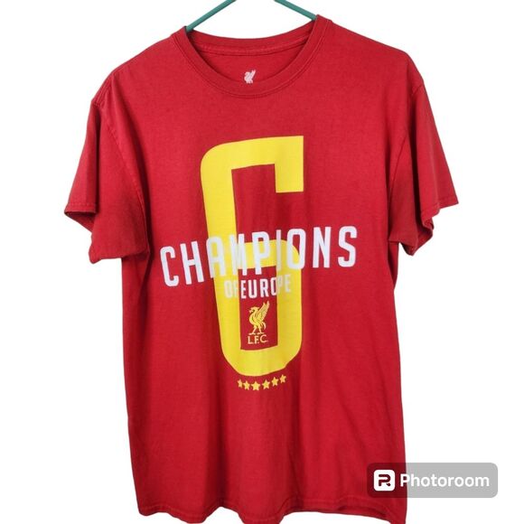 Liverpool FC Mens 6 Times Champions Of Europe Short Sleeve Tee Size Medium - Picture 1 of 6